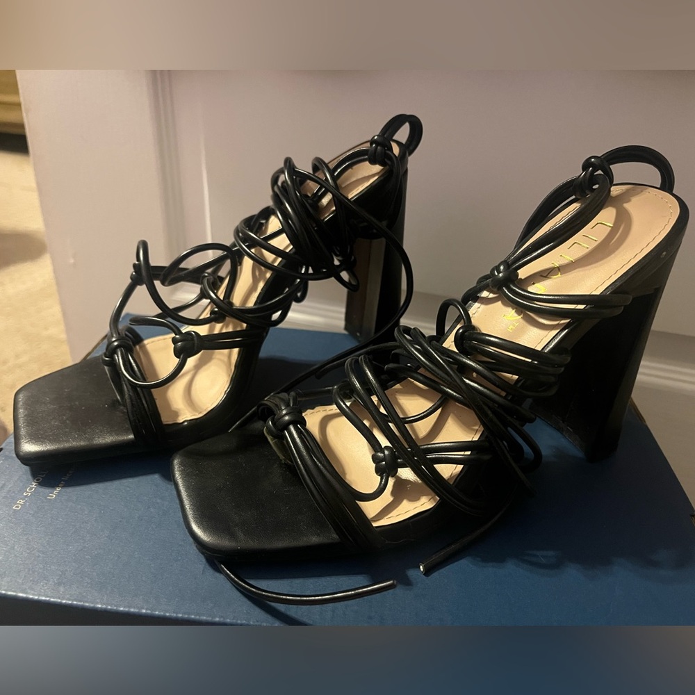 Black Up the Leg Strappy Heels